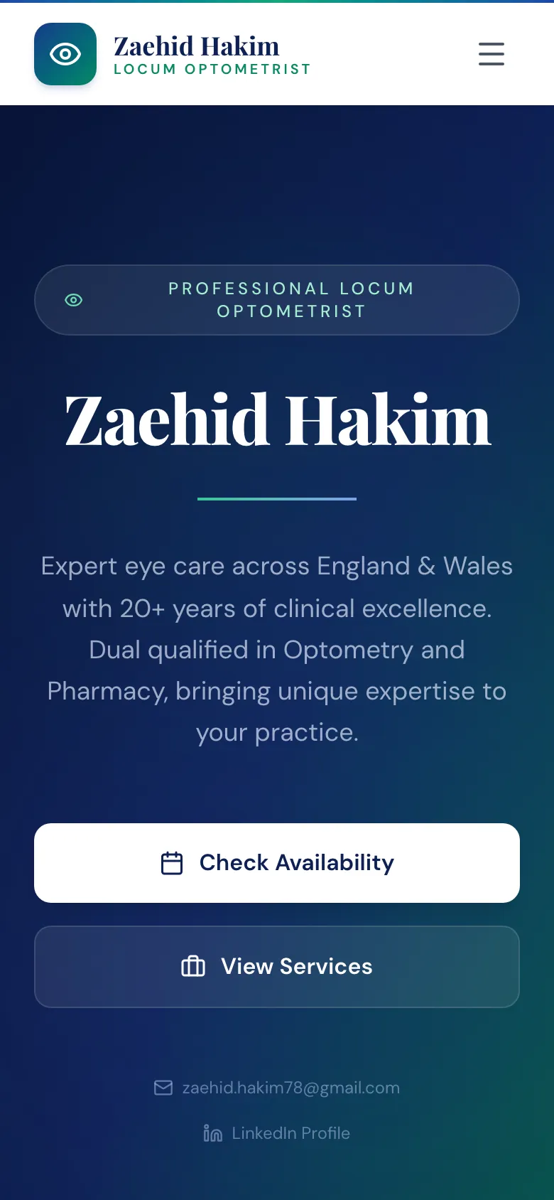 Locum Optom homepage on a phone.